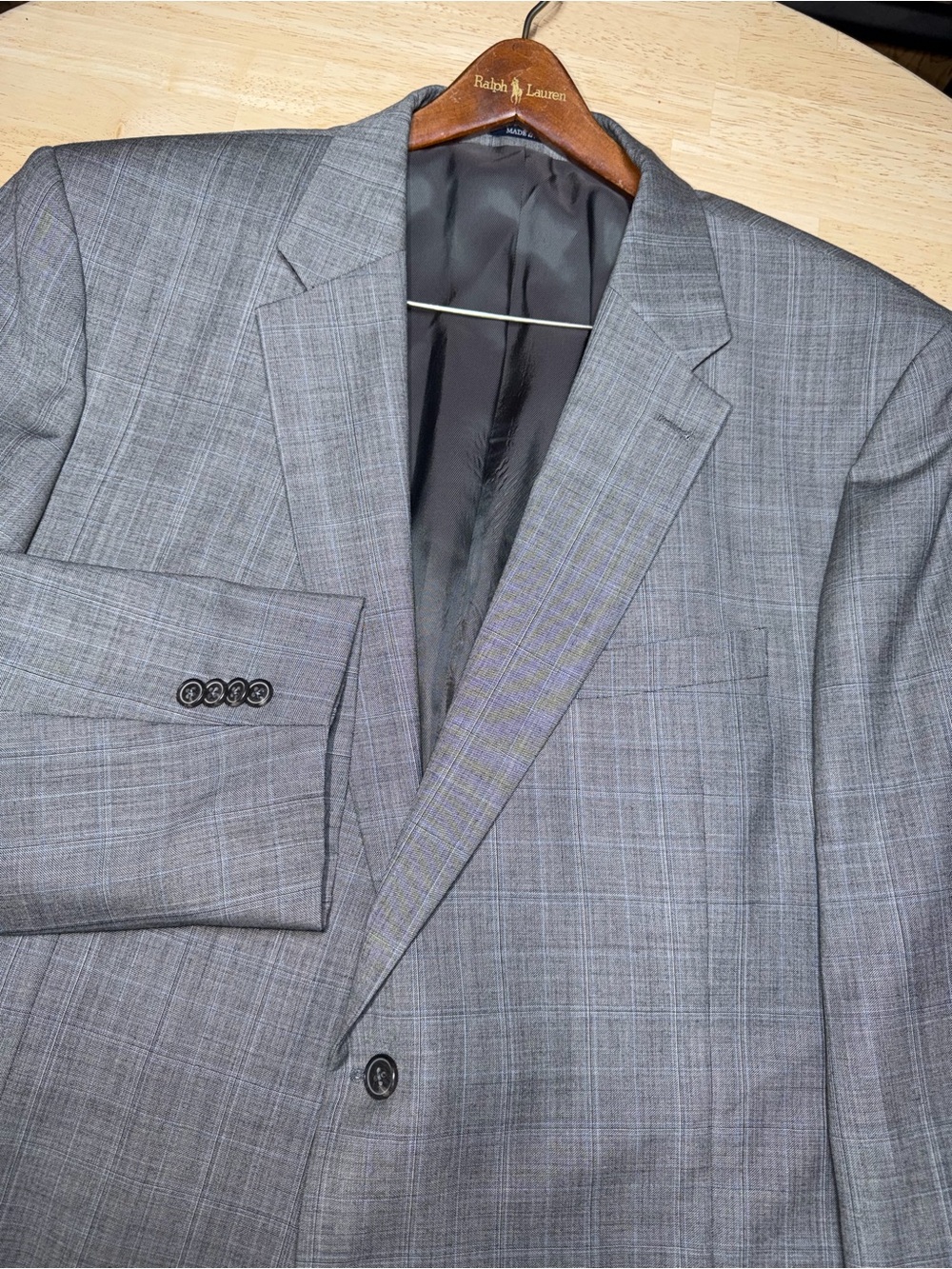 Jos. A. Bank Wool Gray Blue Plaid Two Button Mens Blazer 50R Sport Coat